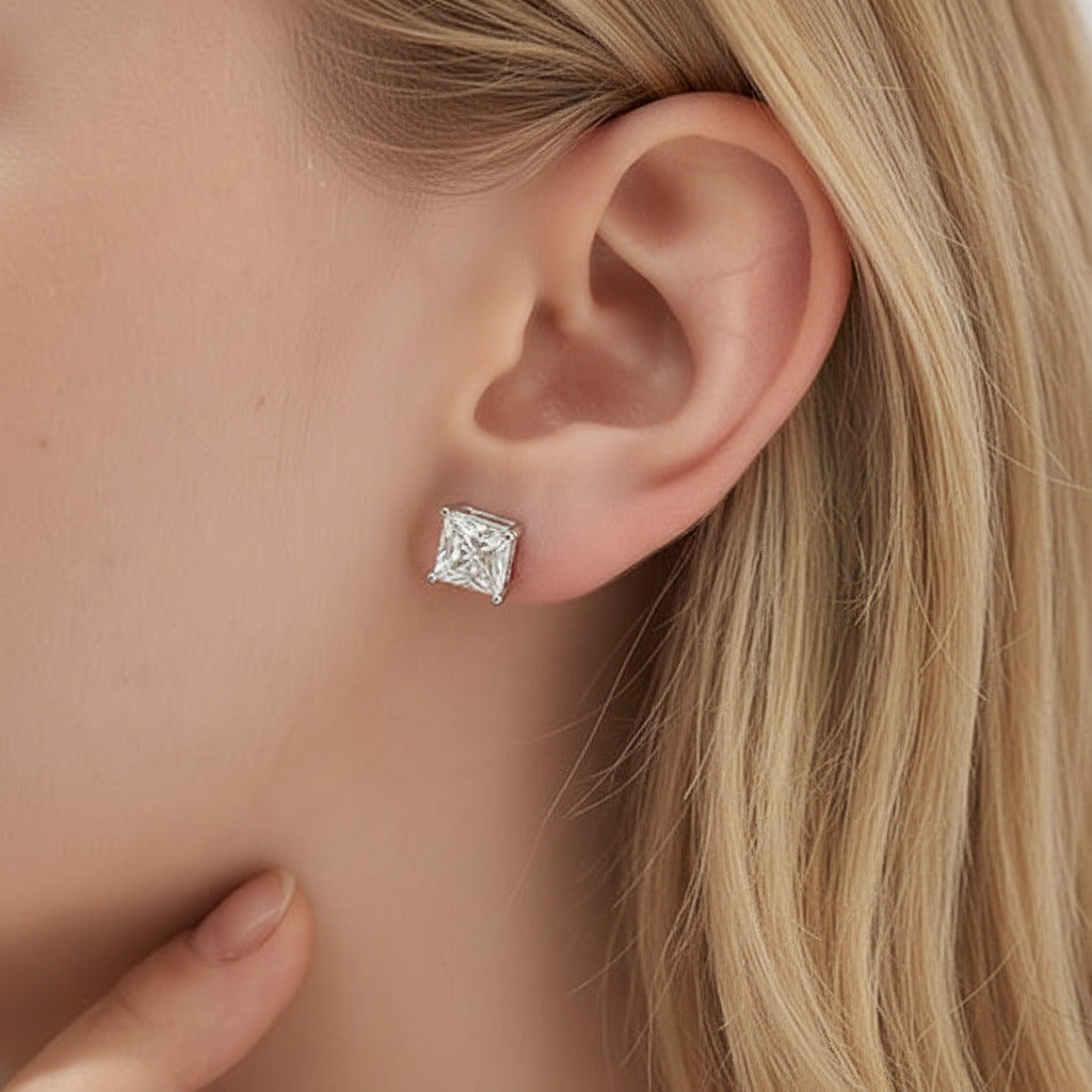 Diamond Princess Cut Shiny Earrings-Black Diamonds New York