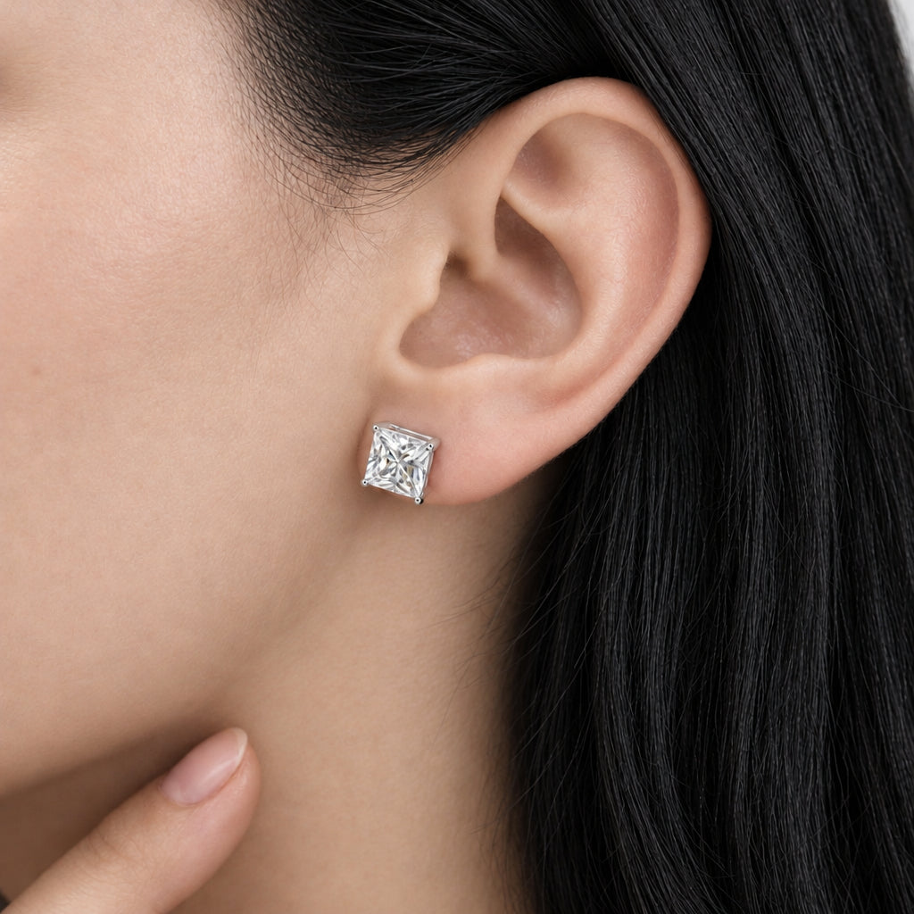 Diamond Option Princess Cut Shiny Earrings-Black Diamonds New York