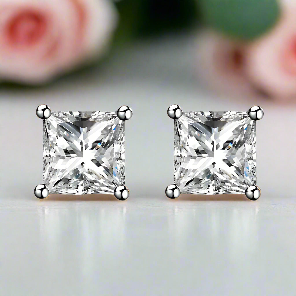 Diamond Princess Cut Shiny Earrings-Black Diamonds New York