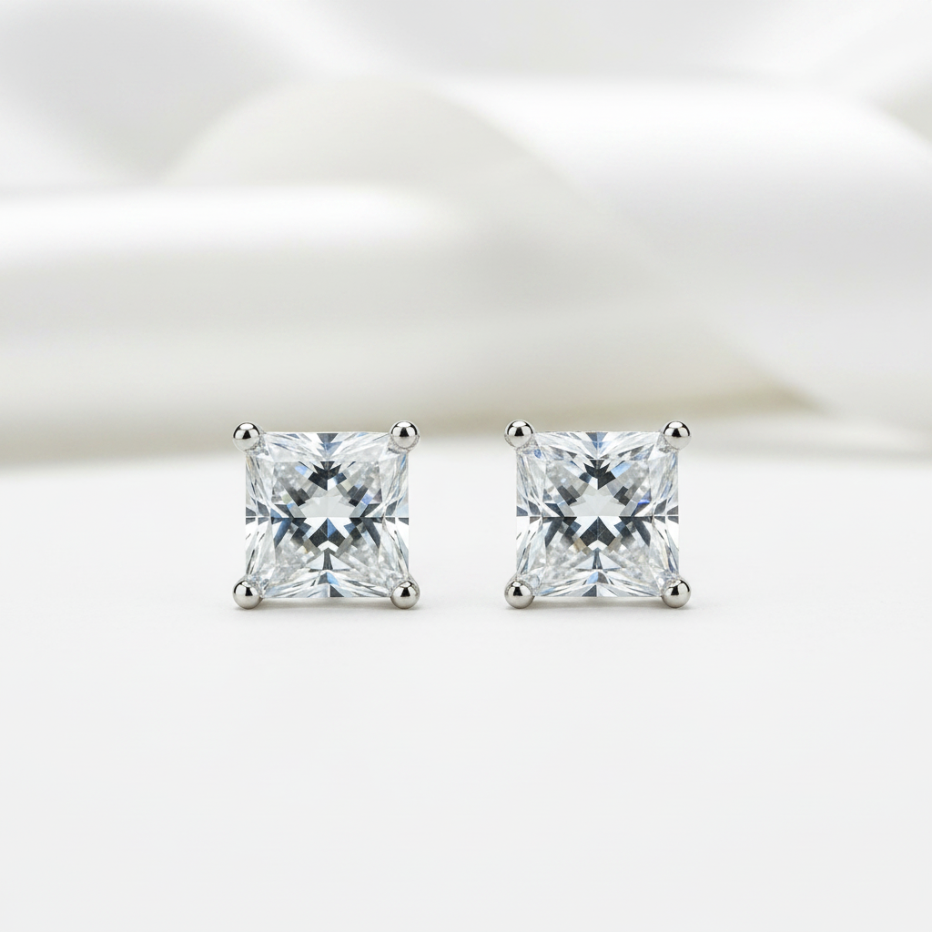 Diamond Option Princess Cut Shiny Earrings-Black Diamonds New York