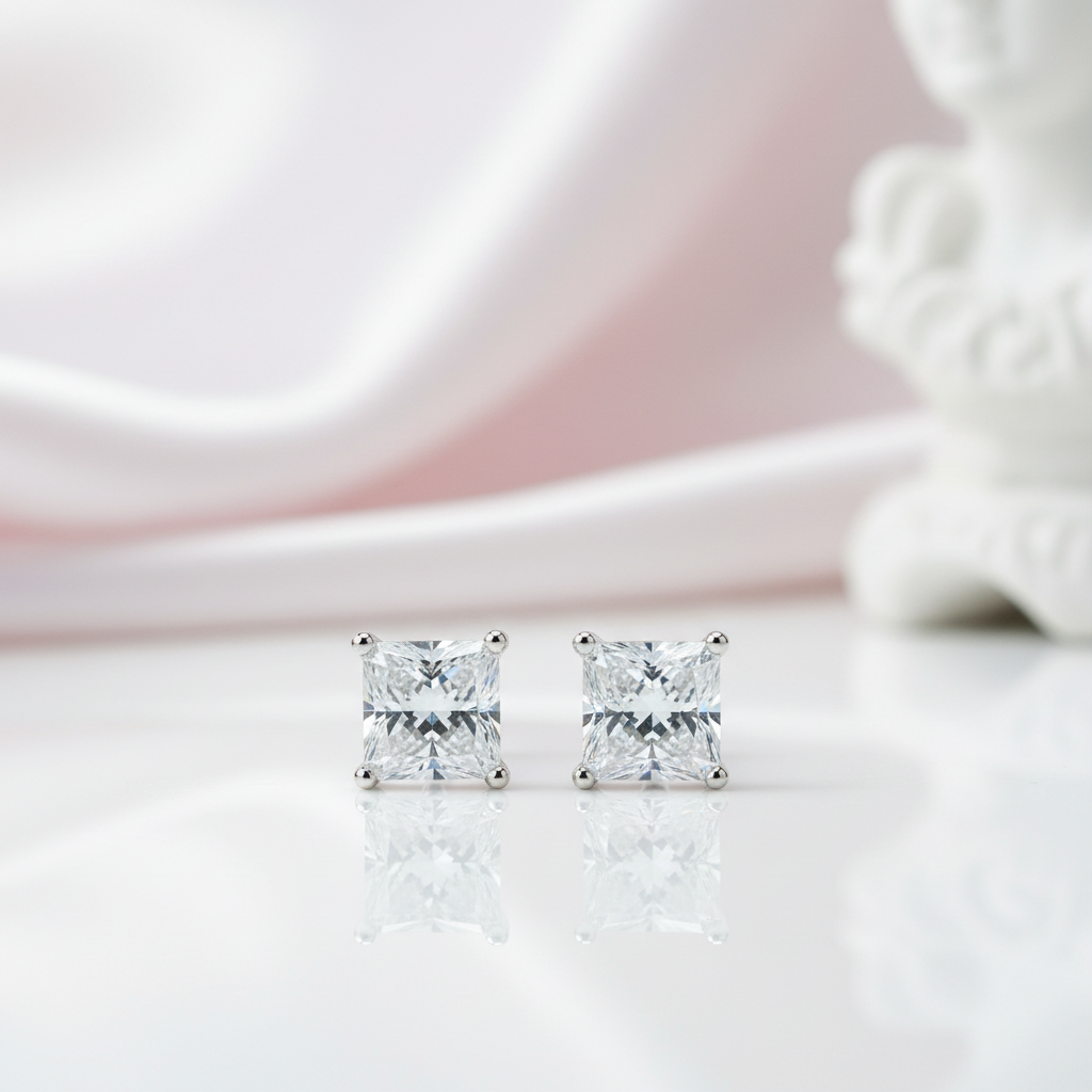 Diamond Option Princess Cut Shiny Earrings-Black Diamonds New York