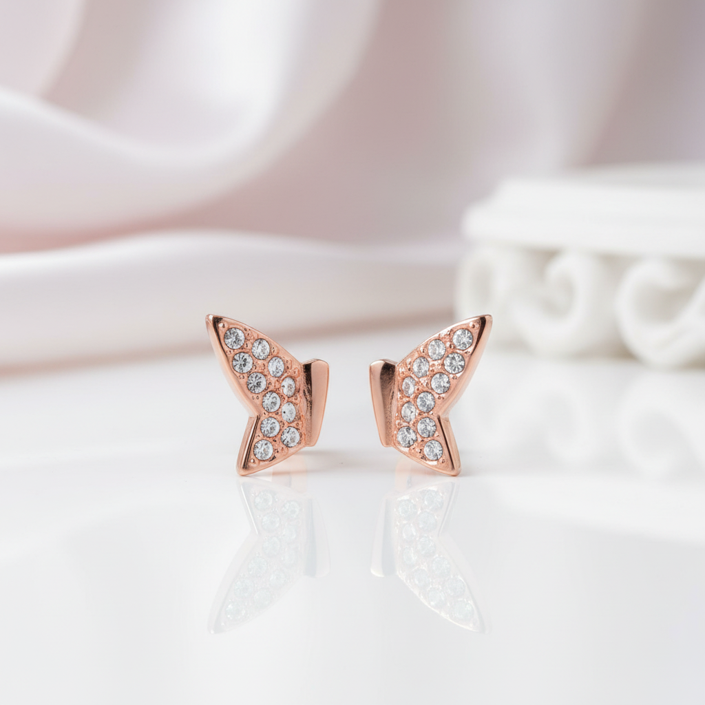 Round Diamond Option Romantic Elegant Butterfly Design Earrings-Black Diamonds New York