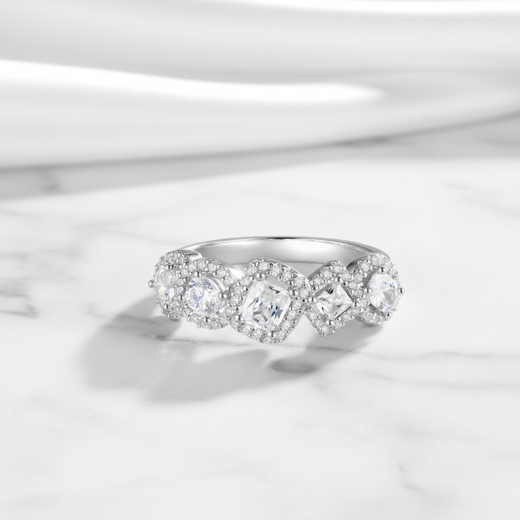 Multi-shaped Diamond Option with Halo Wedding Band-Black Diamonds New York