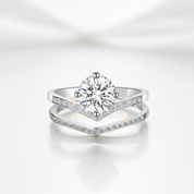 Diamond Option Wishbone Wedding Curved Half Eternity Ring Set-Black Diamonds New York