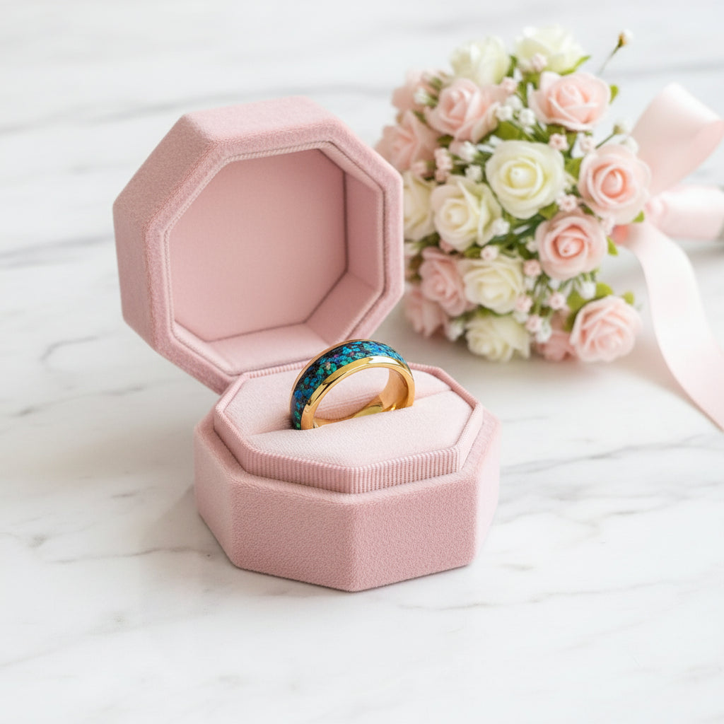 Dome Opal Galaxy Unisex Tungsten Wedding Band-Black Diamonds New York