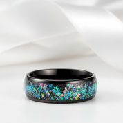 Dome Opal Galaxy Unisex Tungsten Wedding Band-Black Diamonds New York