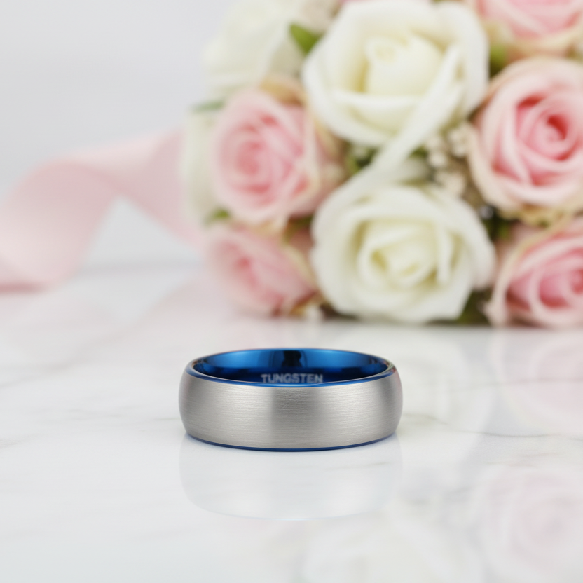 Dome Tungsten Carbide Men's Wedding Band-Black Diamonds New York