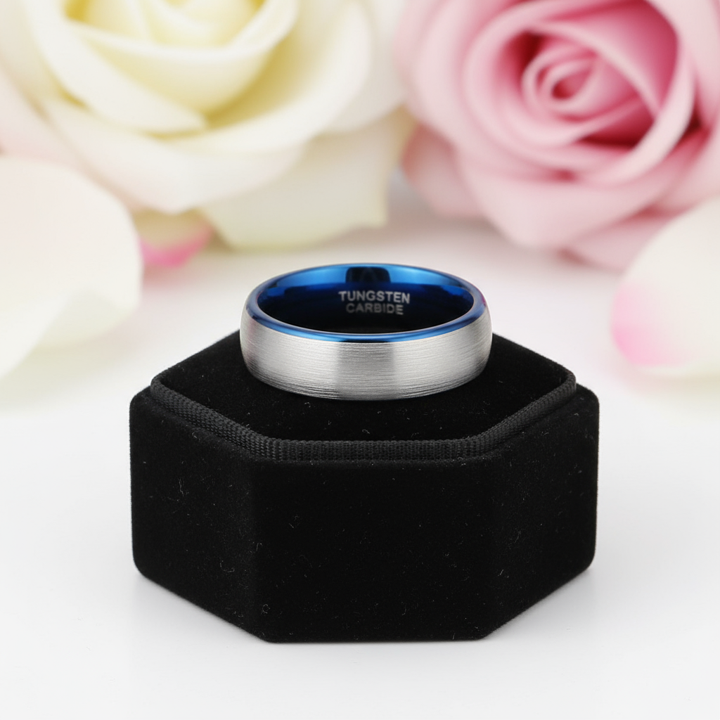 Dome Tungsten Carbide Men's Wedding Band-Black Diamonds New York