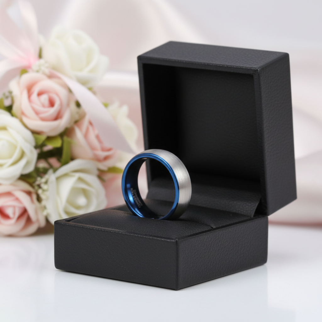 Dome Tungsten Carbide Men's Wedding Band-Black Diamonds New York