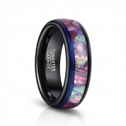 Dome Tungsten Wedding Band with Opal Abalone Shell & Blue Guitar String Inlay-Black Diamonds New York