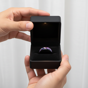Dome Tungsten Wedding Band with Opal Abalone Shell & Blue Guitar String Inlay-Black Diamonds New York