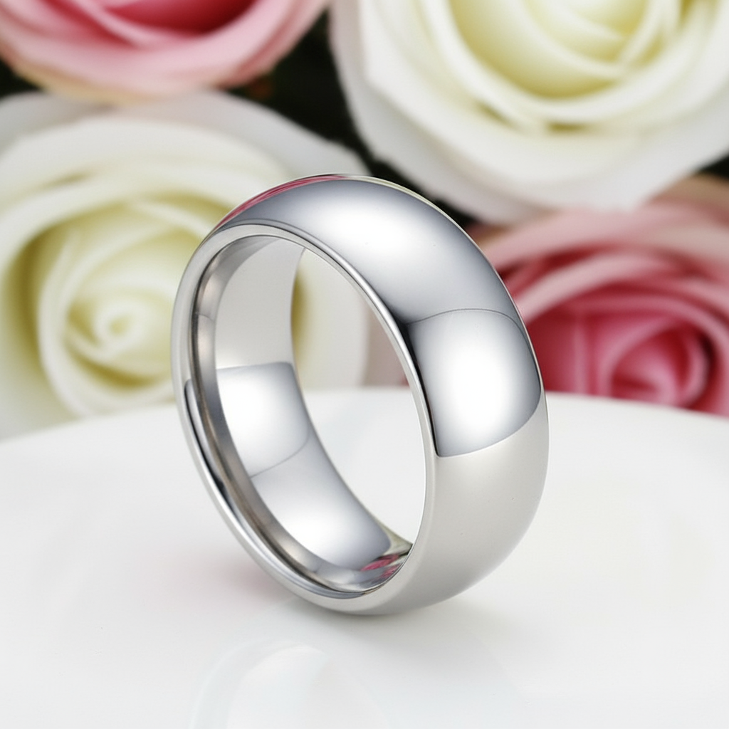 Domed Men's 8mm Tungsten Wedding Band-Black Diamonds New York