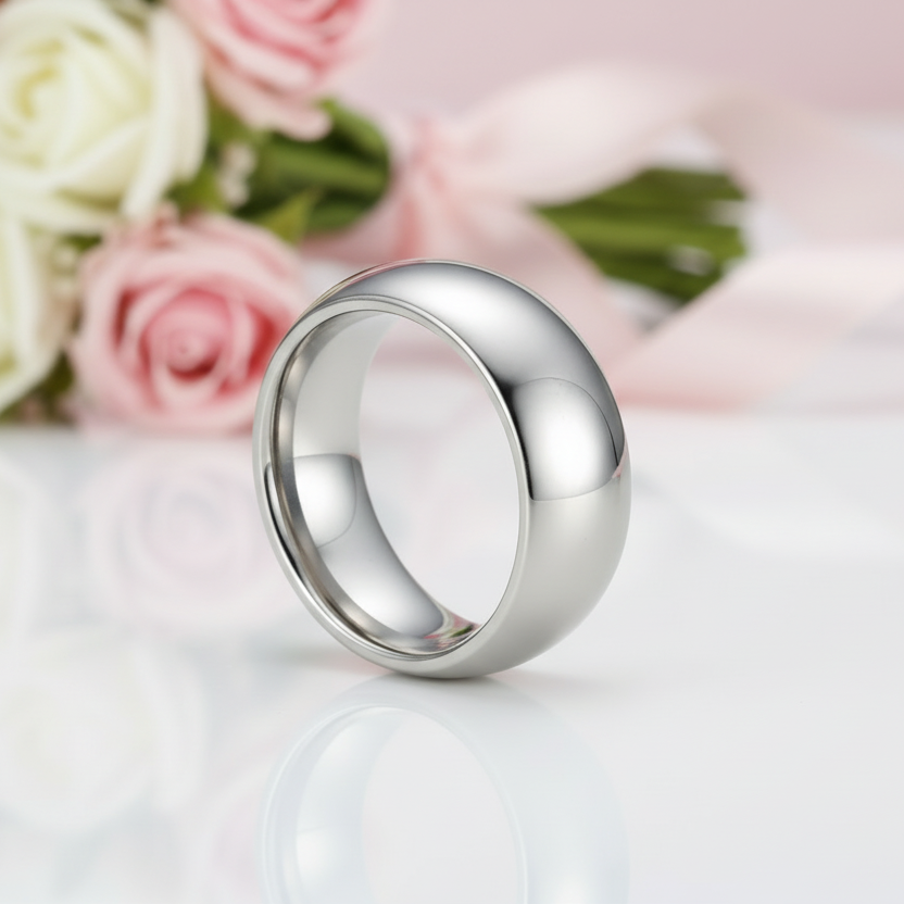 Domed Men's 8mm Tungsten Wedding Band-Black Diamonds New York