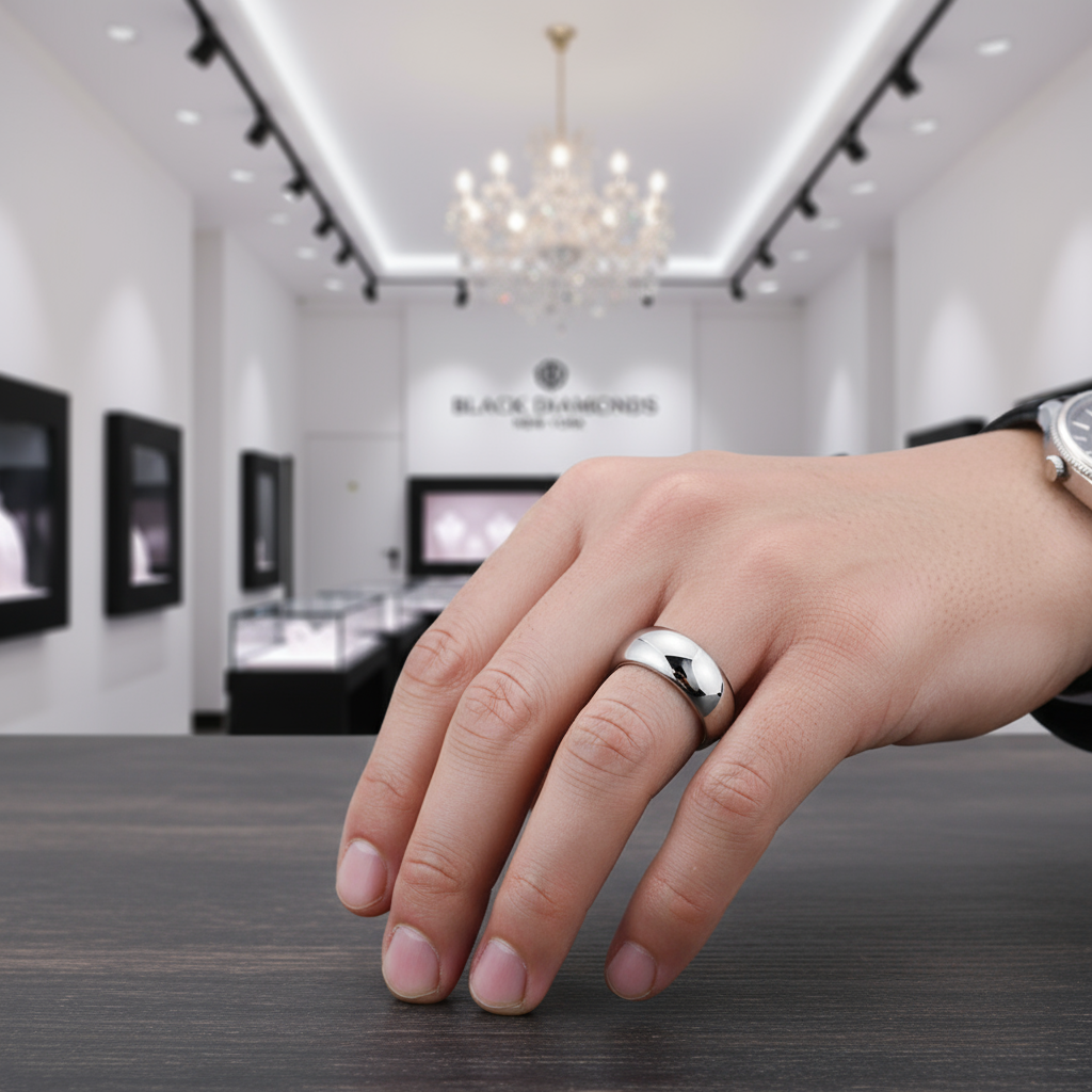 Domed Men's 8mm Tungsten Wedding Band-Black Diamonds New York