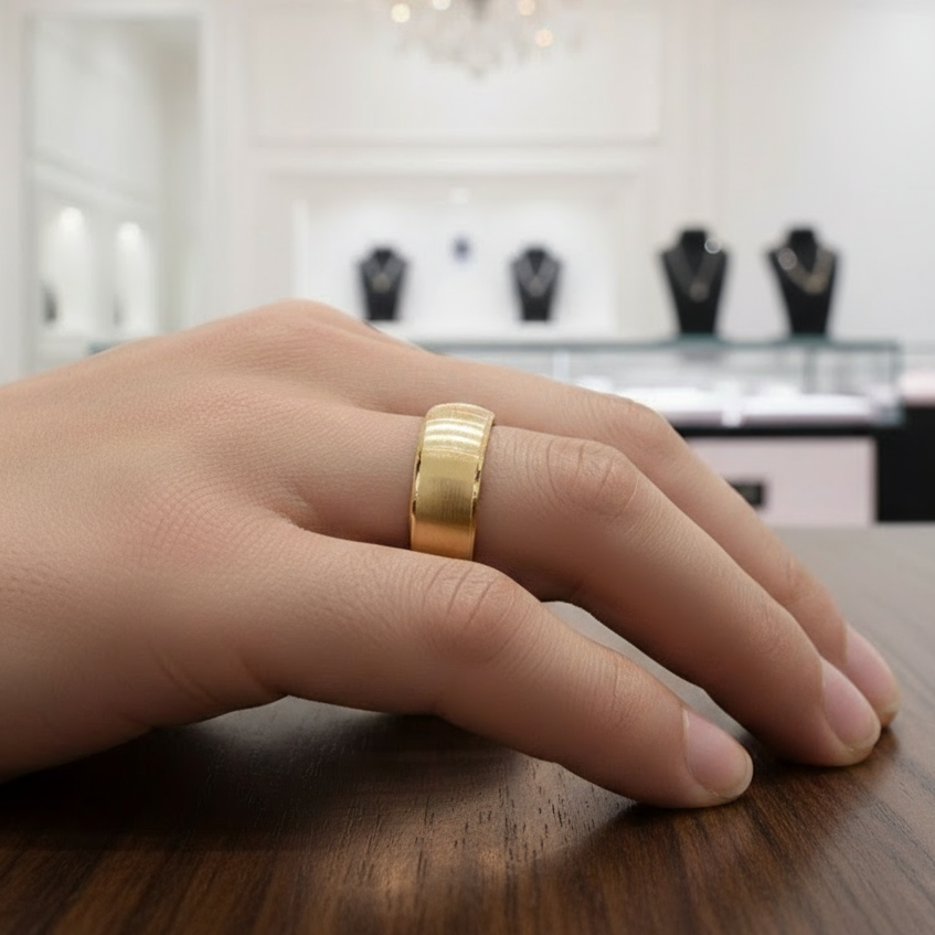 Domed Men's 8mm Tungsten Wedding Band-Black Diamonds New York