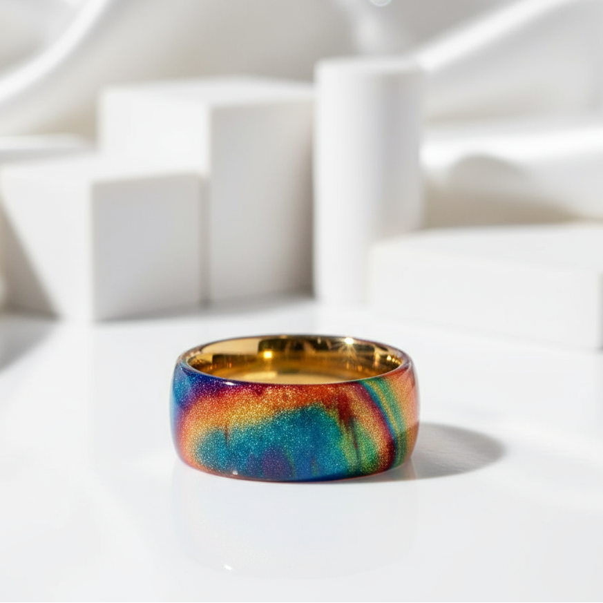 Domed Opal Fidget Women's Wedding Band-Black Diamonds New York