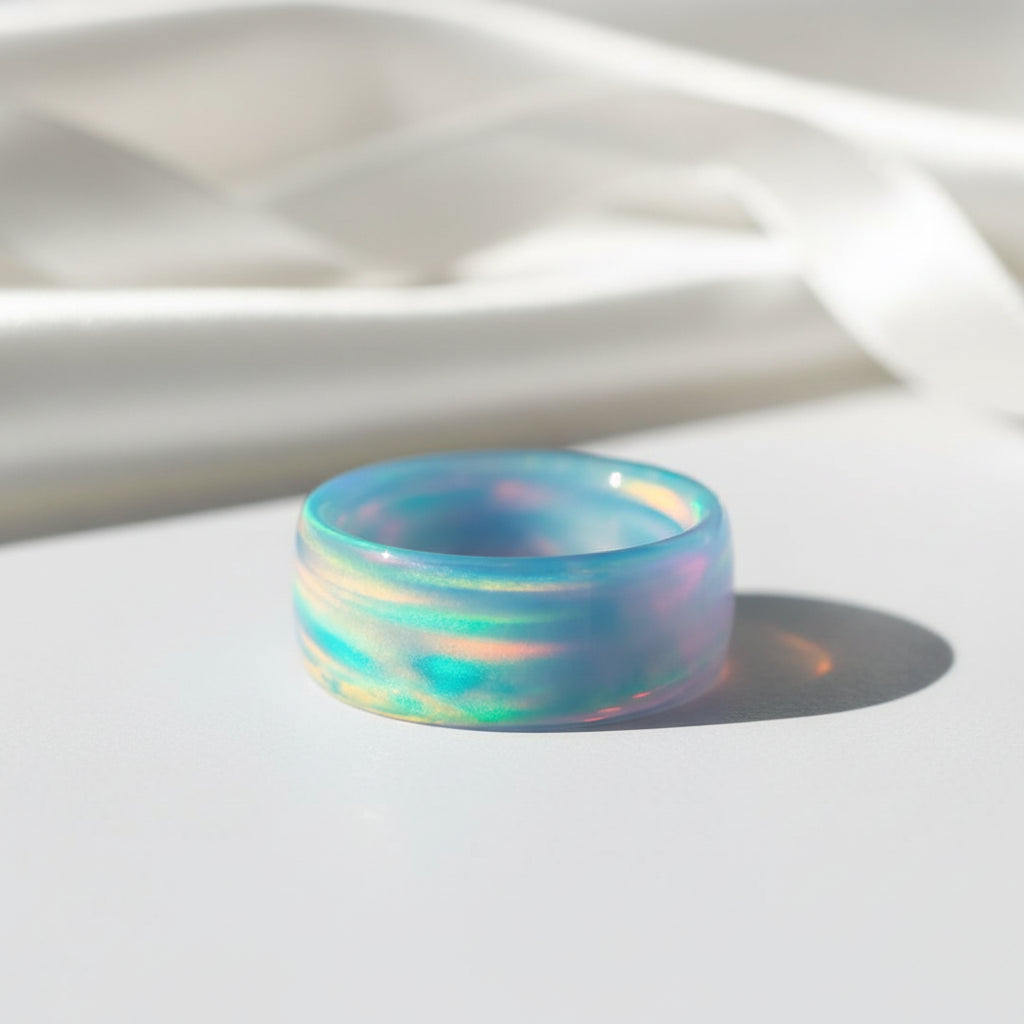 Domed Opal Fidget Women's Wedding Band-Black Diamonds New York