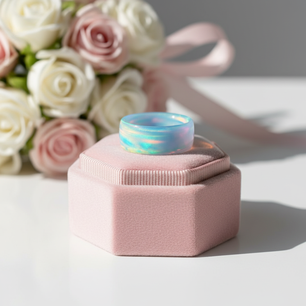 Domed Opal Fidget Women's Wedding Band-Black Diamonds New York