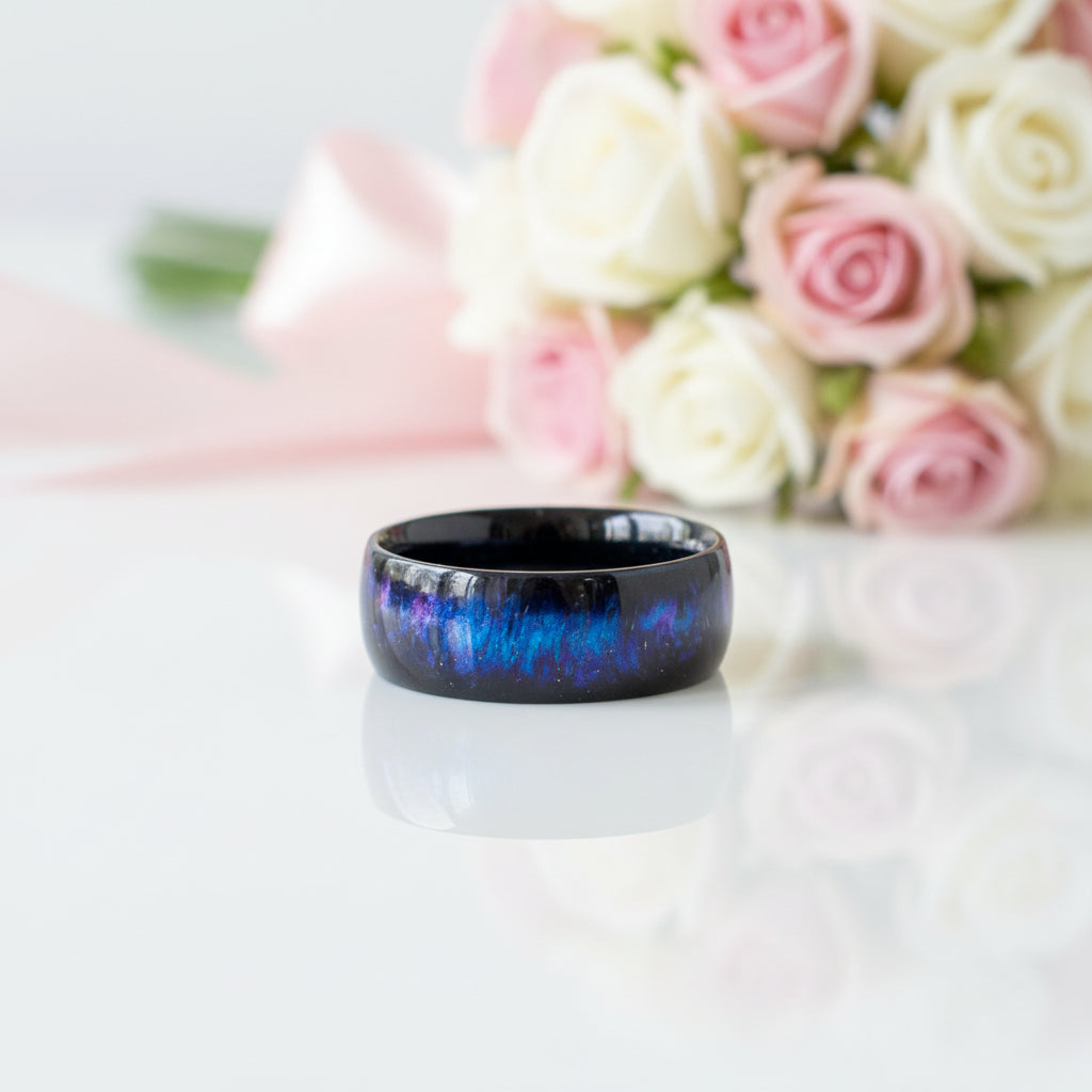 Domed Opal Fidget Women's Wedding Band-Black Diamonds New York