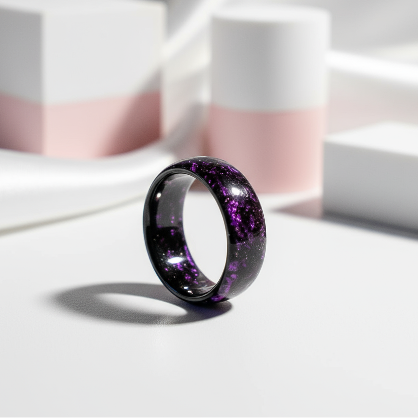 Domed Opal Fidget Women's Wedding Band-Black Diamonds New York