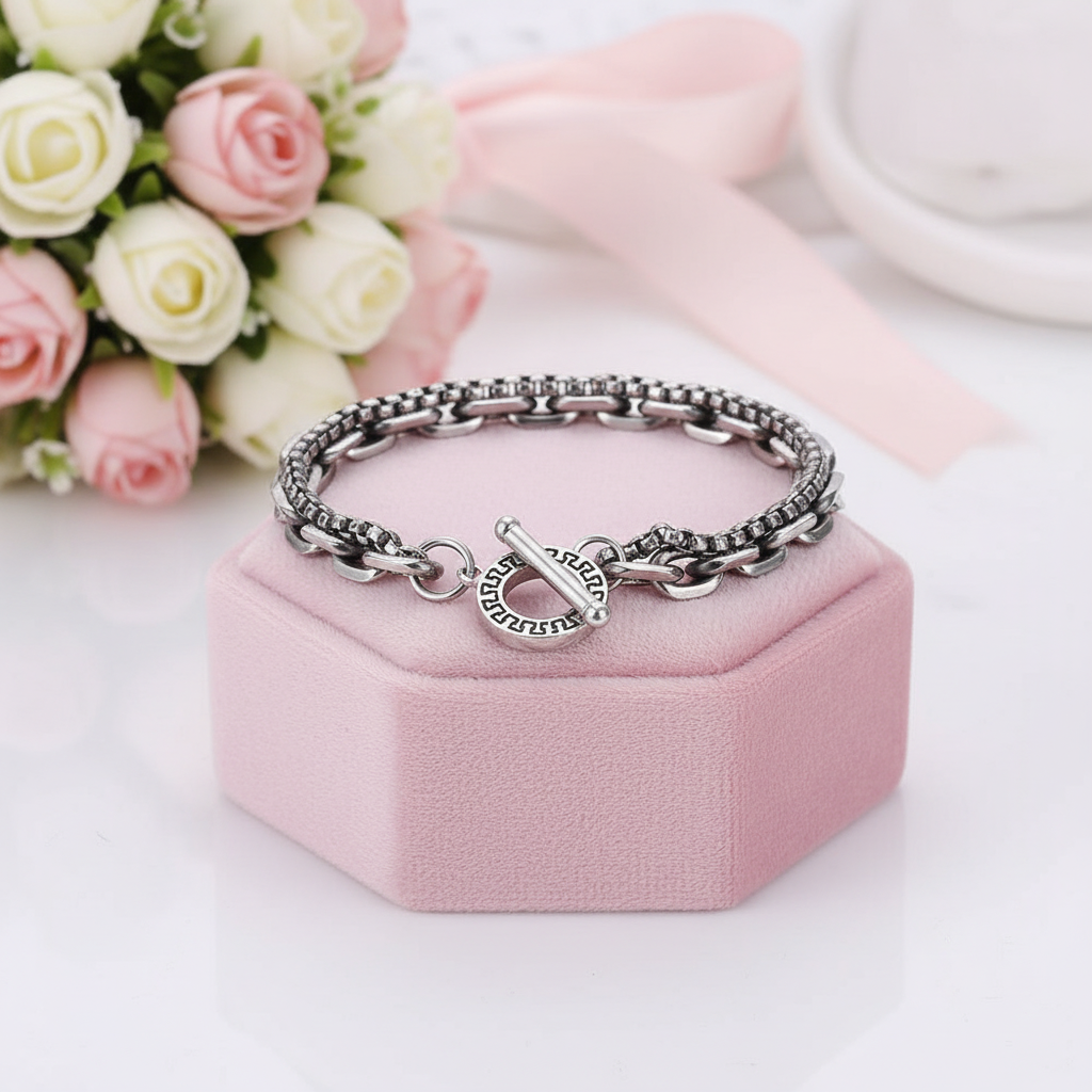 Double Chain Cable Box Link Bracelet-Black Diamonds New York