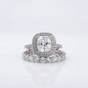 Double Halo 3.0 Carat Cushion Cut Wedding Ring Set-Black Diamonds New York
