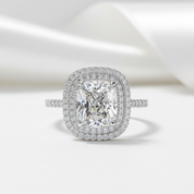 Double Halo Cushion Cut Wedding Ring Set In White Gold-Black Diamonds New York