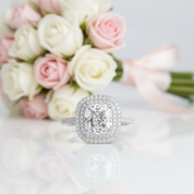 Double Halo Cushion Cut Wedding Ring Set In White Gold-Black Diamonds New York
