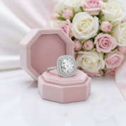 Double Halo Cushion Cut Wedding Ring Set In White Gold-Black Diamonds New York