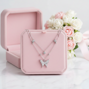 Double-layer Tassel Butterfly Pendant Necklace with Diamond-Black Diamonds New York