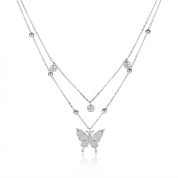 Double-layer Tassel Butterfly Pendant Necklace with Diamond Option