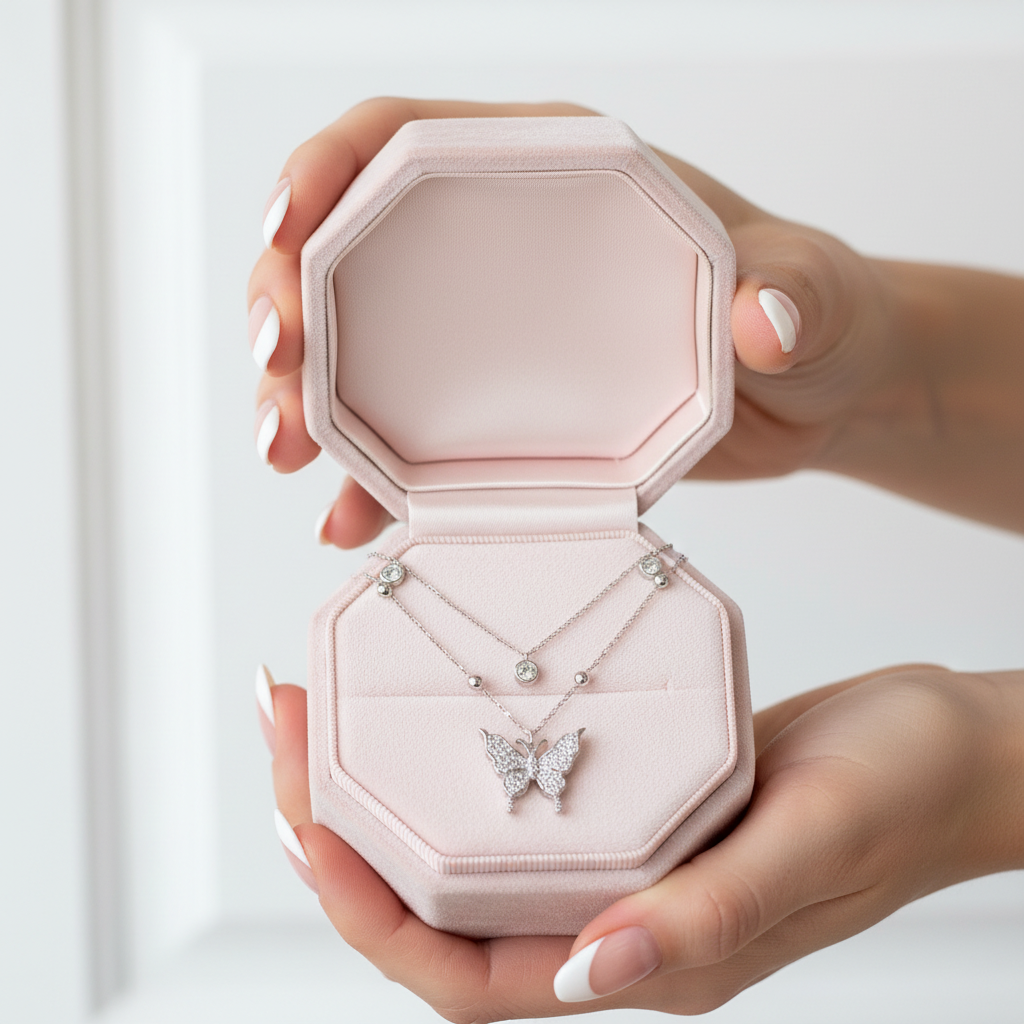 Double-layer Tassel Butterfly Pendant Necklace with Diamond-Black Diamonds New York