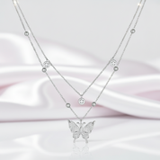 Double-layer Tassel Butterfly Pendant Necklace with Diamond-Black Diamonds New York