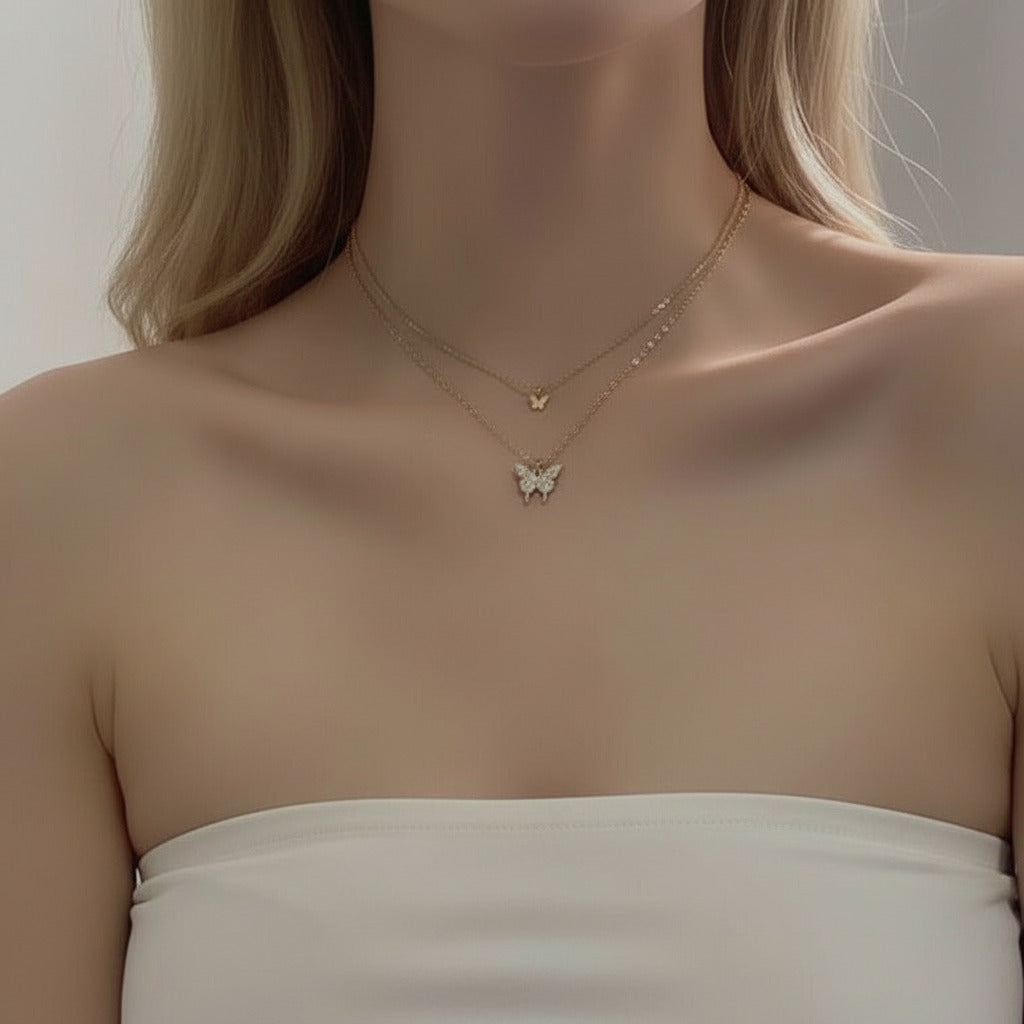 Double Layered Butterfly Pendant Necklace-Black Diamonds New York