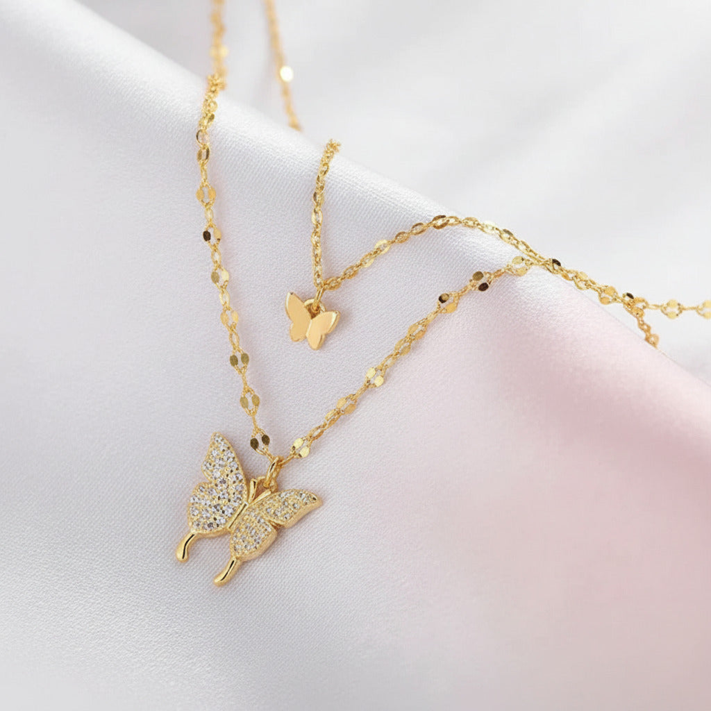 Double Layered Butterfly Pendant Necklace-Black Diamonds New York