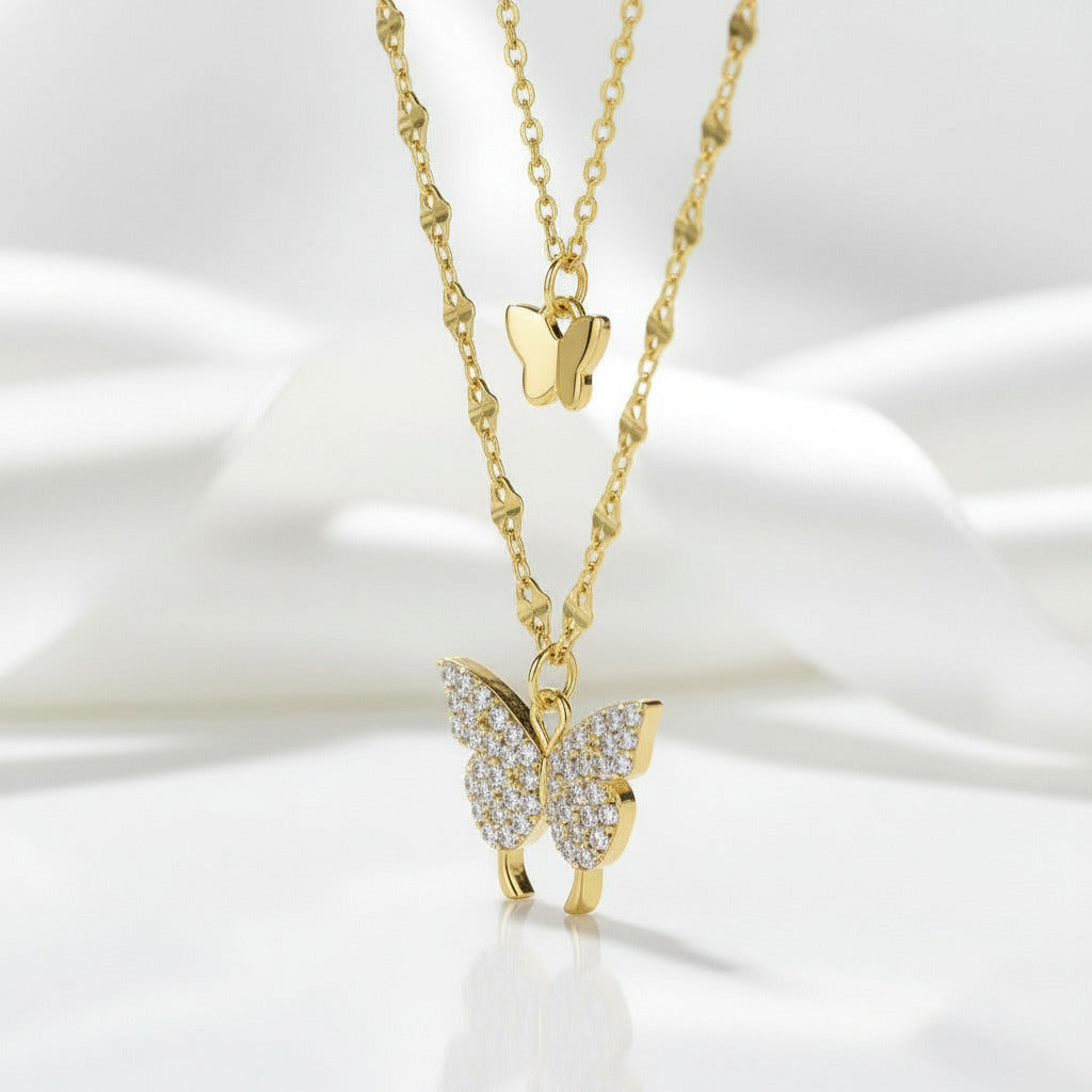 Double Layered Butterfly Pendant Necklace-Black Diamonds New York