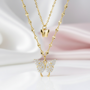 Double Layered Butterfly Pendant Necklace-Black Diamonds New York