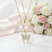 Double Layered Butterfly Pendant Necklace-Black Diamonds New York