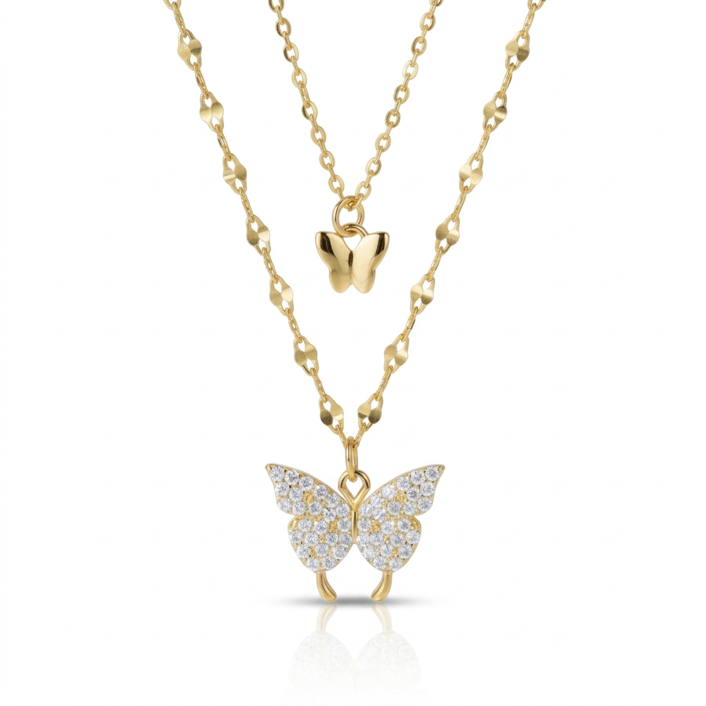 Double Layered Butterfly Pendant Necklace-Black Diamonds New York