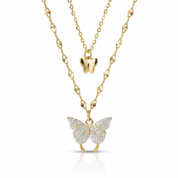 Double Layered Butterfly Pendant Necklace-Black Diamonds New York