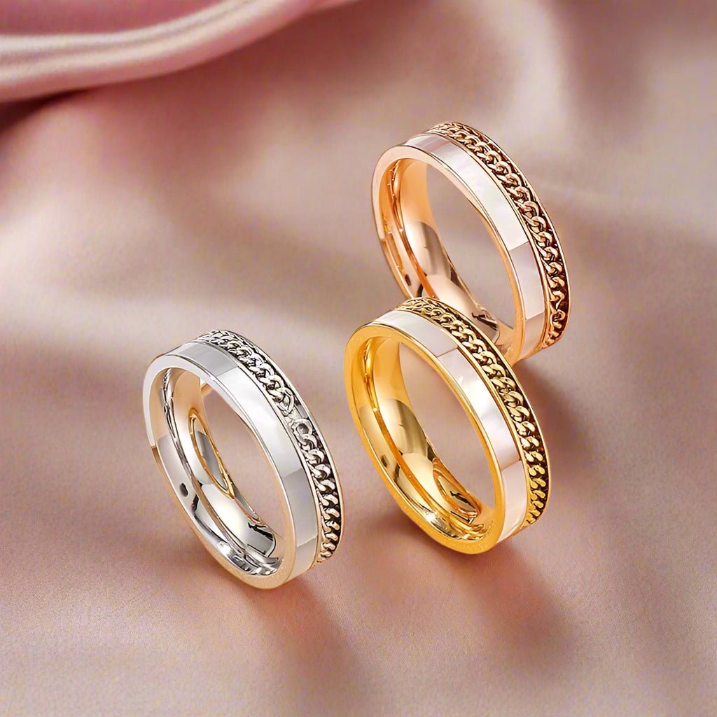 Double Layers Stainless Steel Shell Ring Band-Black Diamonds New York