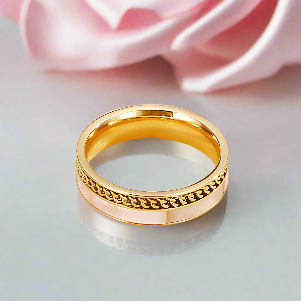 Double Layers Stainless Steel Shell Ring Band-Black Diamonds New York