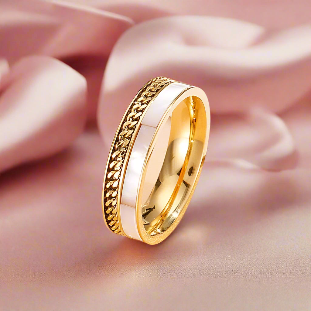 Double Layers Stainless Steel Shell Ring Band-Black Diamonds New York