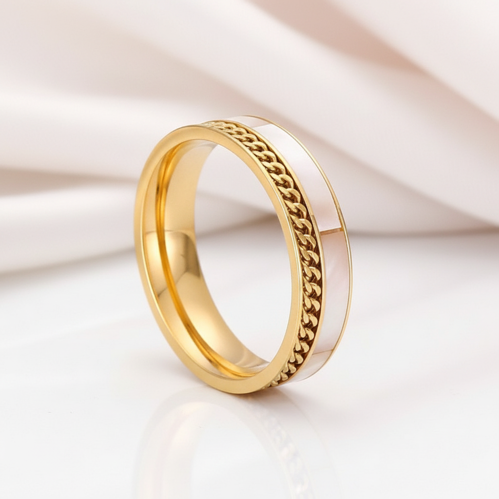 Double Layers Stainless Steel Shell Ring Band-Black Diamonds New York