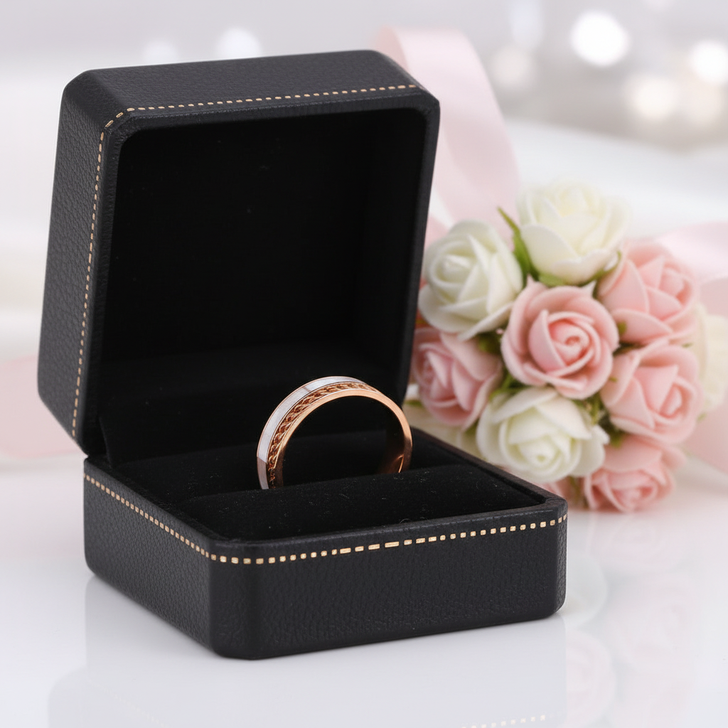 Double Layers Stainless Steel Shell Ring Band-Black Diamonds New York