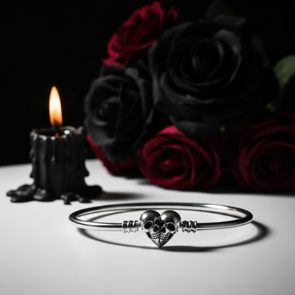 Double Skull Heart Shaped Punk Charm Bracelet-Black Diamonds New York