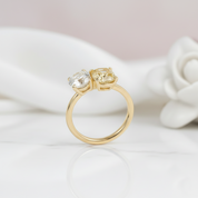 Double Stones Design Cushion & Round Cut Engagement Ring-Black Diamonds New York