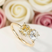 Double Stones Design Cushion & Round Cut Engagement Ring-Black Diamonds New York