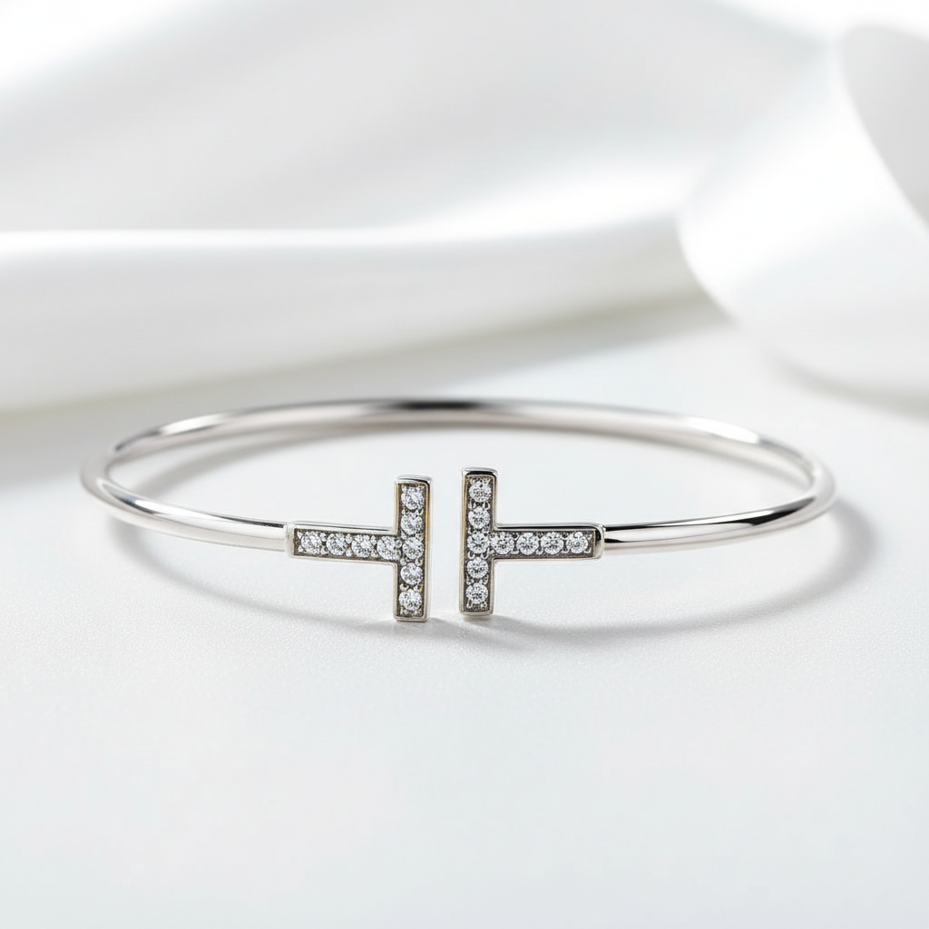 Double T Design Bangle Bracelet-Black Diamonds New York