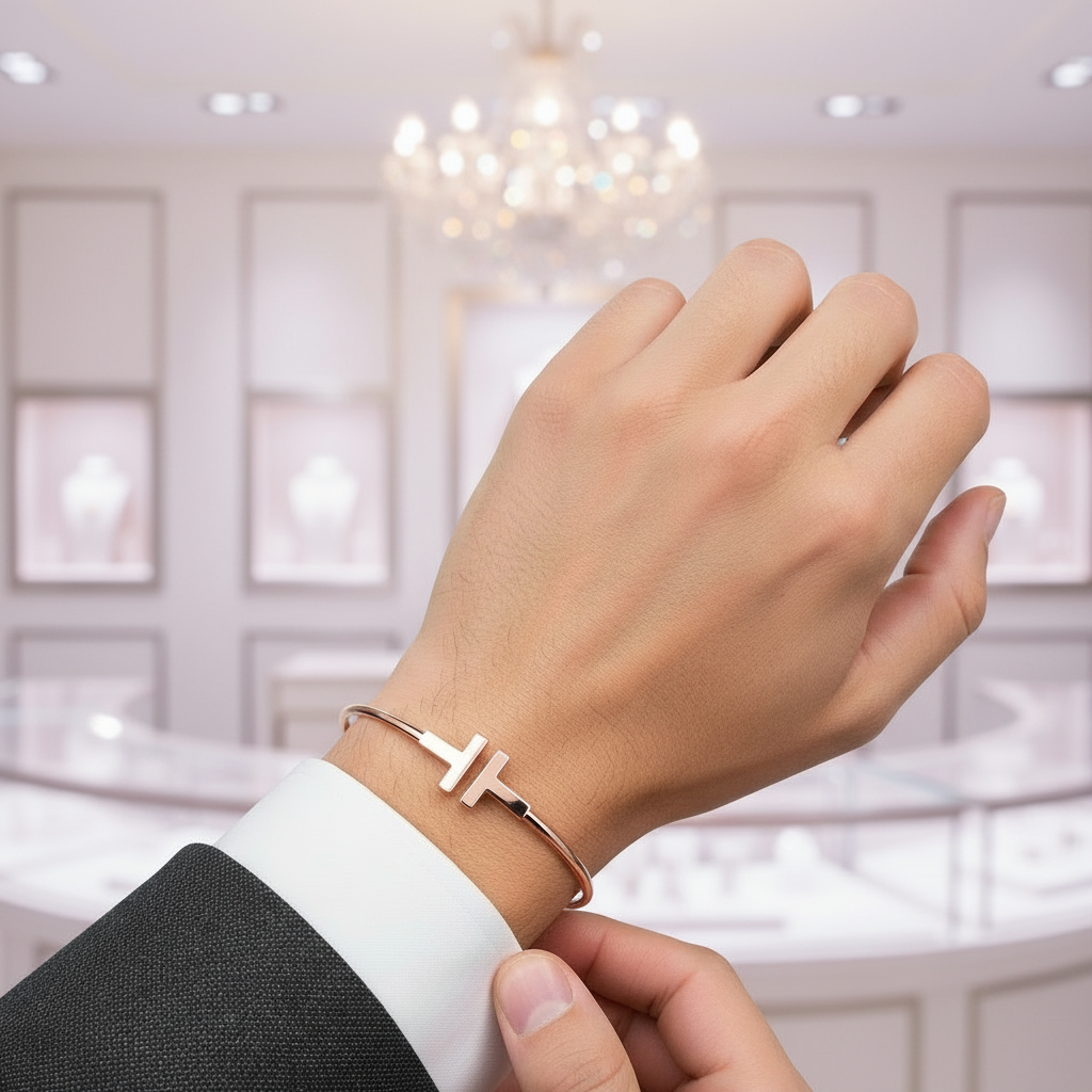 Double T Design Bangle Bracelet-Black Diamonds New York